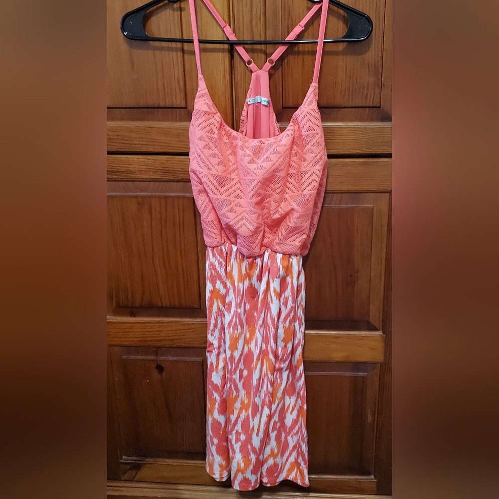 Maurices Coral Pink & Orange Racer Back Midi Summer-y Dress - Size Medium